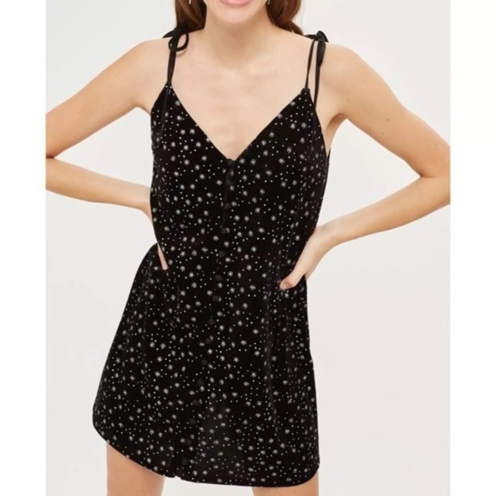 Topshop Black Star Print Velvet Mini Dress